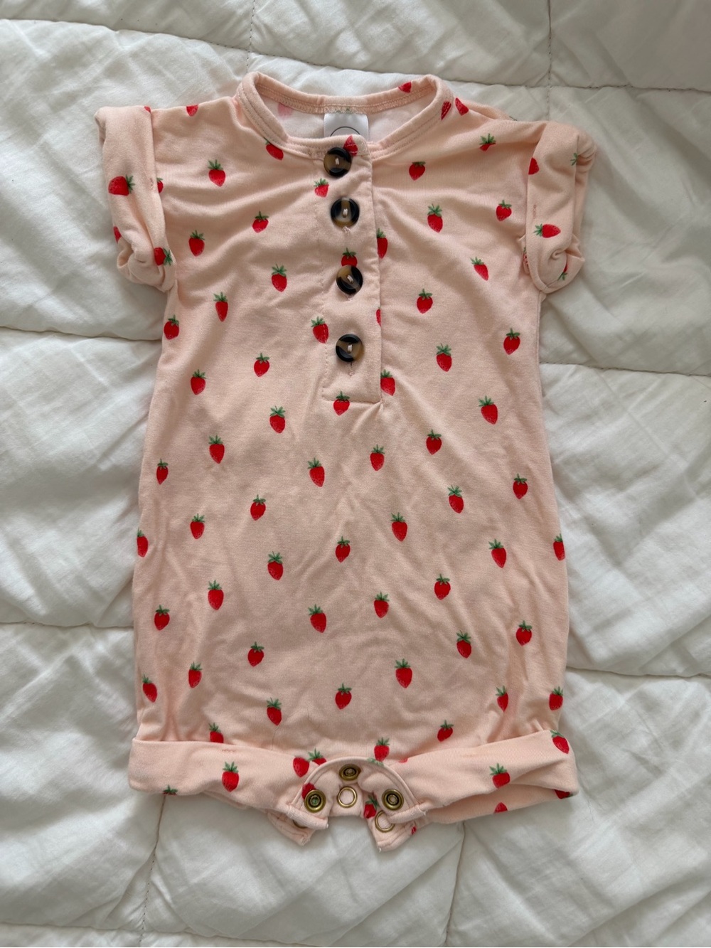 Lou Lou & Co Newborn Strawberry Print Junie Romper Light Pink